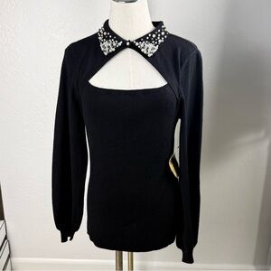 NWT Belldini Black Pearl Embellished Cutout Sweater/Large‎